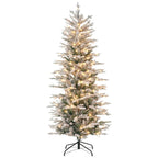 6' Pre Lit Artificial Flocked Christmas Trees, with Snow Branches, Warm Yellow Clear Lights, Auto Open, Extra Bulb