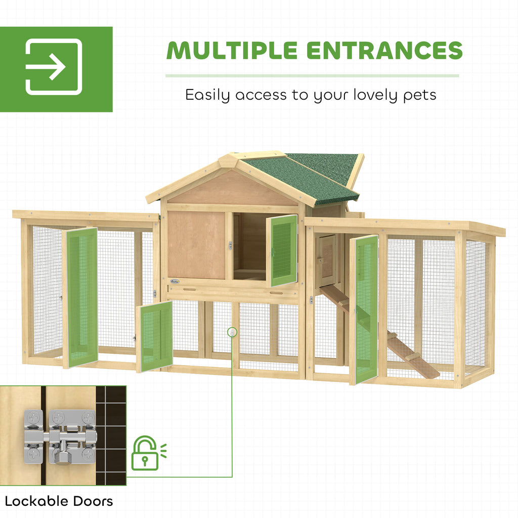 Wooden Chicken Coop ith Nesting Box, Double Runs, Removable Tray, Ramp, for Garden Backyard