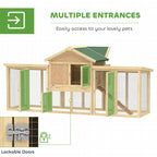 Wooden Chicken Coop ith Nesting Box, Double Runs, Removable Tray, Ramp, for Garden Backyard