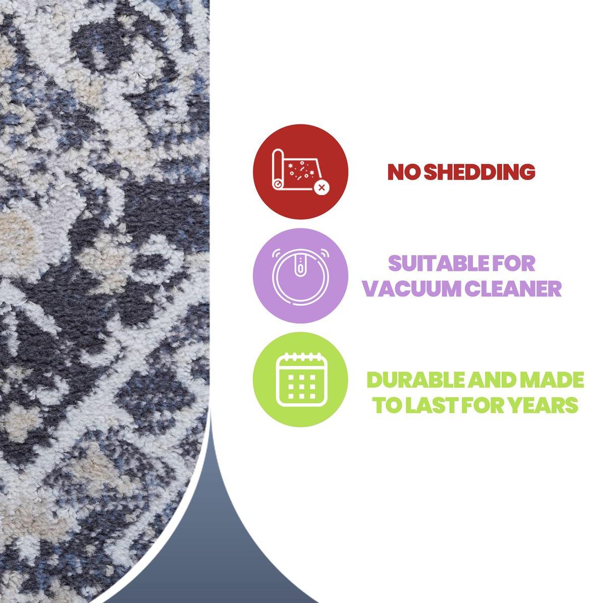Naar 8x10 Traditional Stain-Resistant Area Rug with Cotton Backing, Medium Pile, Kid and Pet-Friendly Carpet, 120" L x 93" W x 0.3" H, Gray+Blue