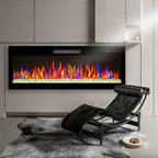 50" Ultra Thin Recessed Design Wall Mounted Electric Fireplace with Remote, Multi-Color Flame, Ember Bed, and LED Heater, Antique Black