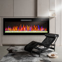 50" Ultra Thin Recessed Design Wall Mounted Electric Fireplace with Remote, Multi-Color Flame, Ember Bed, and LED Heater, Antique Black