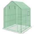 4.6' x 4.7' Portable Greenhouse, Water/UV Resistant Walk-In Small Outdoor Green House with 2 Tier U-Shaped Flower Rack Shelves, Roll Up Door & Windows, Green
