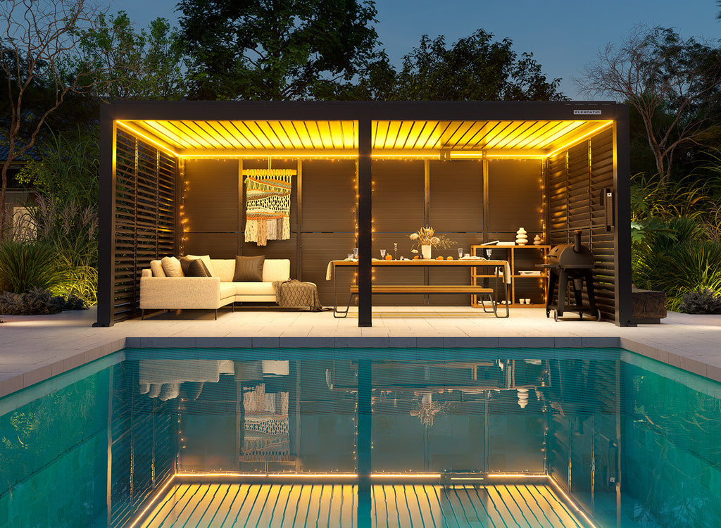 Privacy Shutter Walls Adjustable All-Aluminum Shutters 20' Side White - Pergola Privacy & Shade