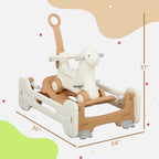 5 in 1 Kids Rocking Horse with Detachable Base, Safety Guardrails, Footrests, Push Handle for Ages 1-3, Brown