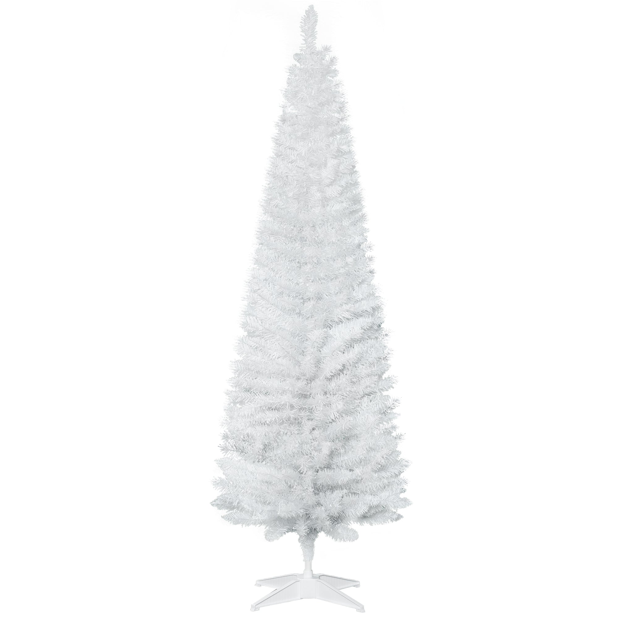 6ft Unlit Pencil Artificial Christmas Tree with Realistic Branches and 390 Tips, Plastic Base, White