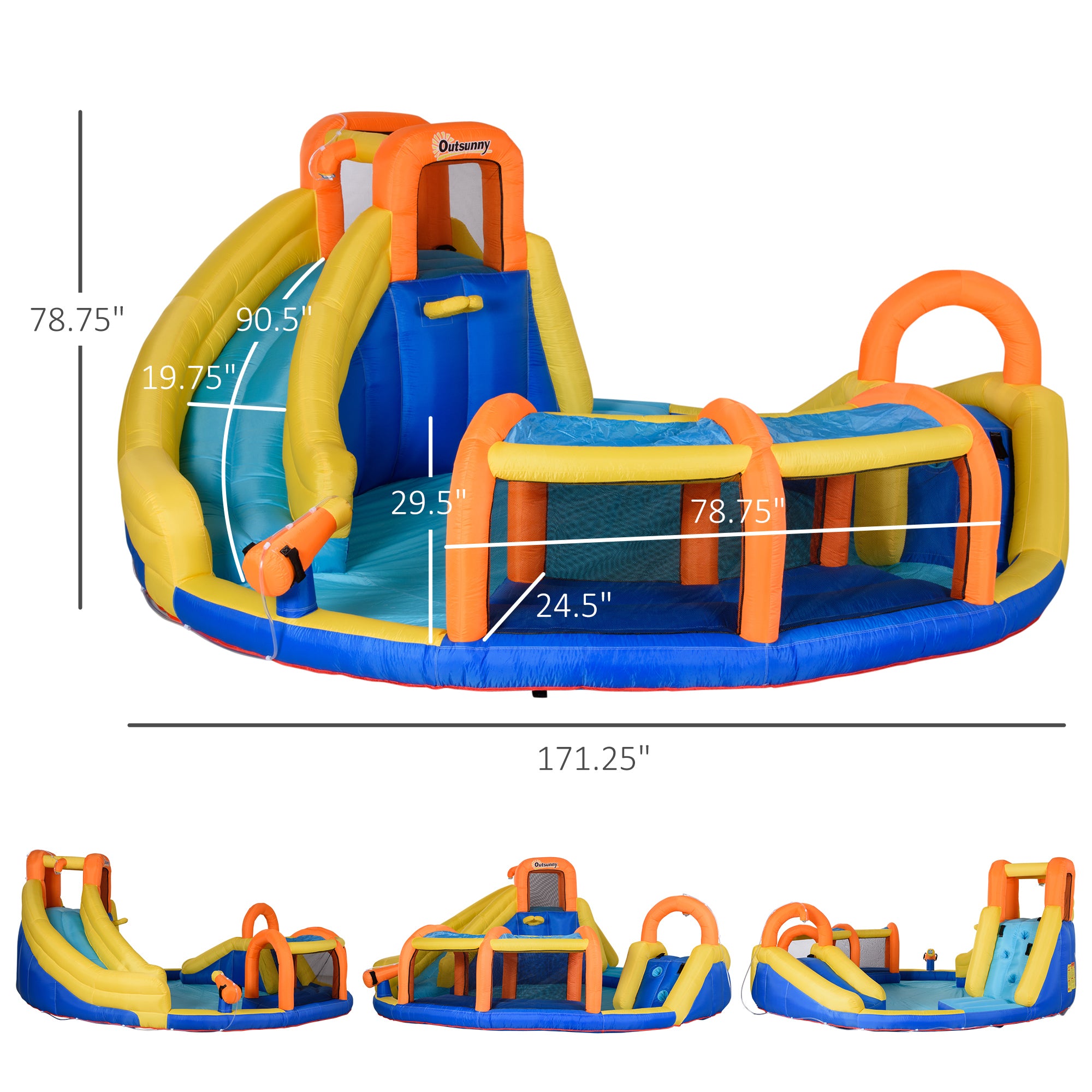 6-in-1 Inflatable Water Slide Kids Bounce House Jumping Castle Includes Slide Basket Pool Climbing Wall Tunnel