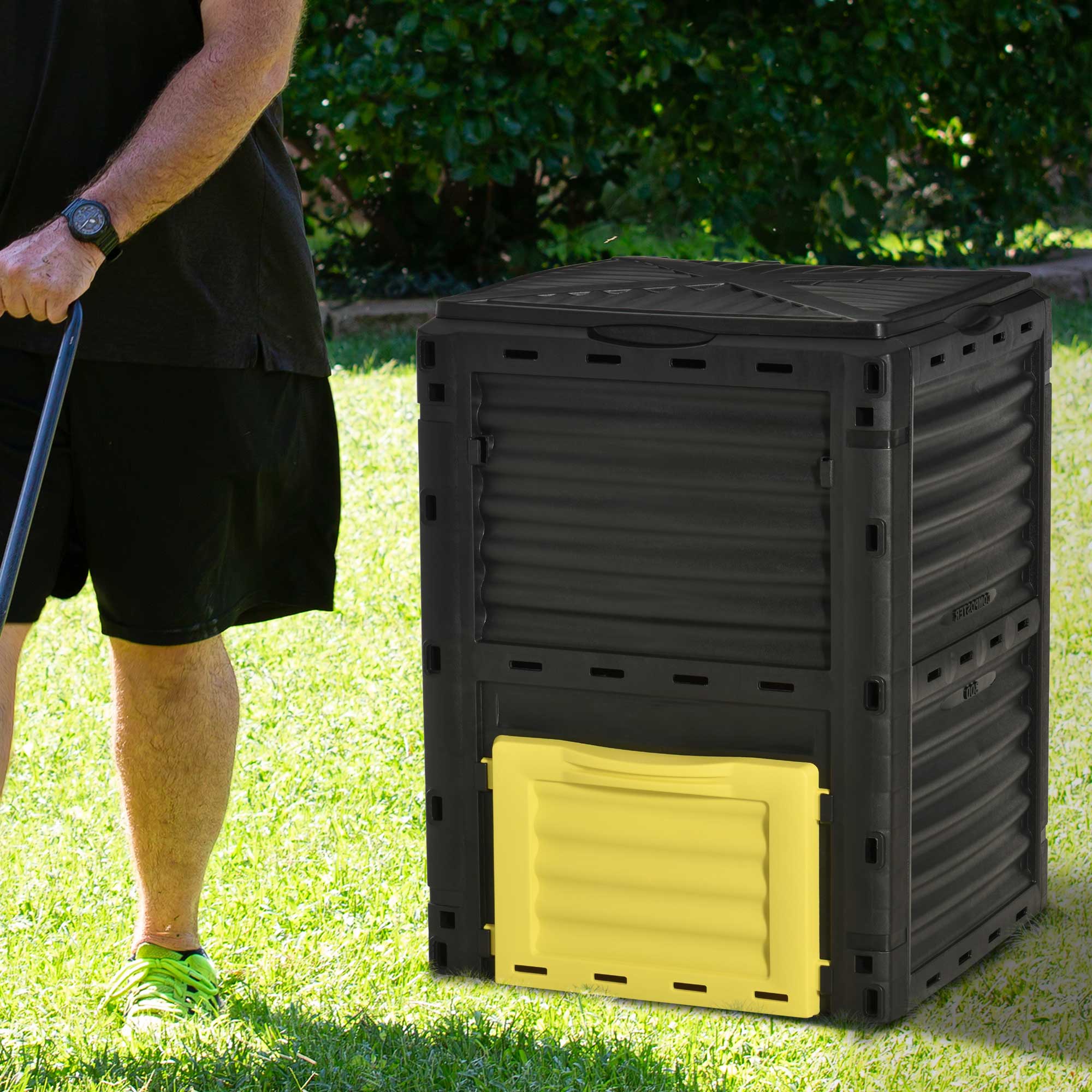 Garden Compost Bin 80 Gallon Outdoor Large Capacity Composter Fast Create Fertile Soil Aerating Box, Yellow