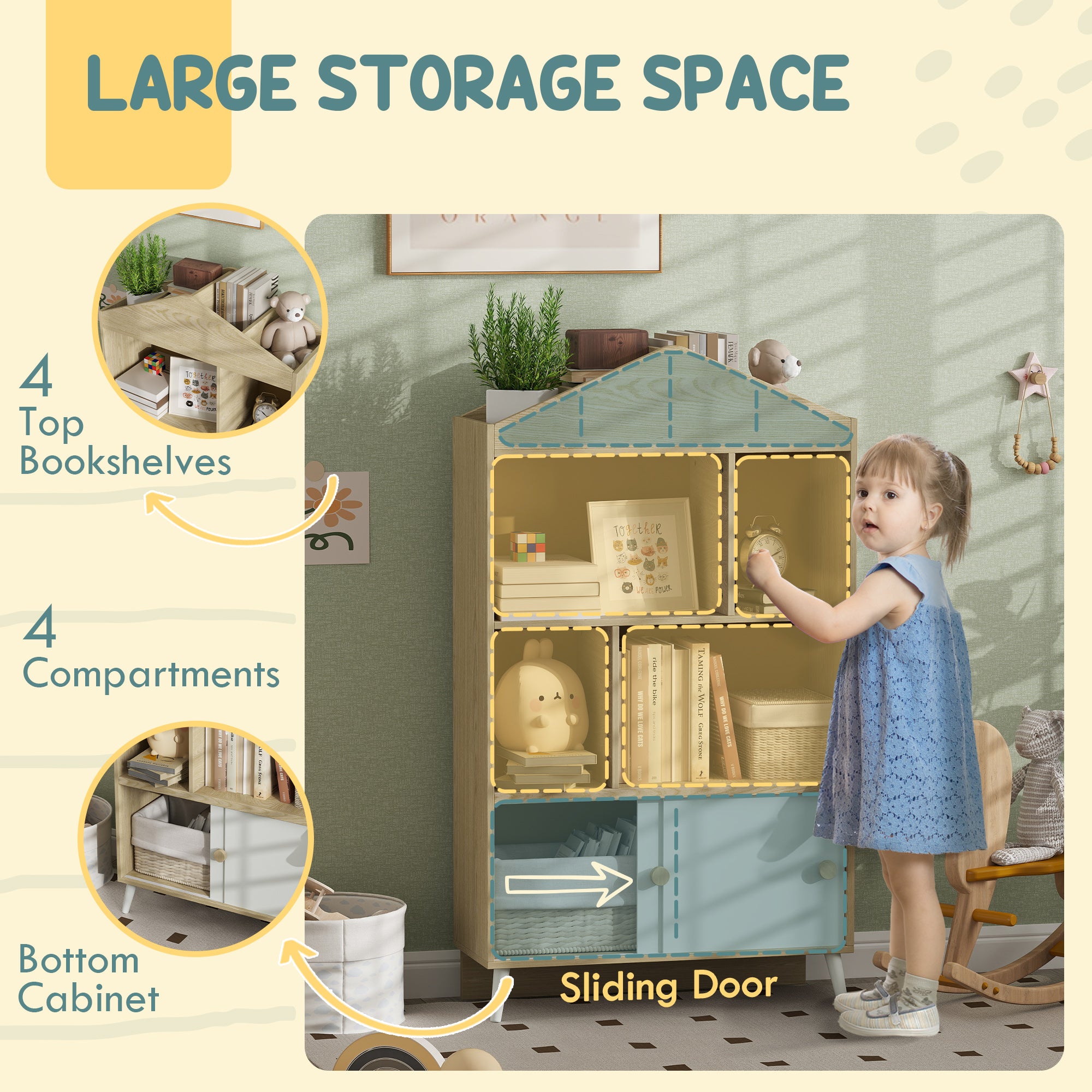 4-Cubby Children's Toy Shelf, Kids Bookshelf and Toy Storage for Playroom, Children's Room, Living Room,