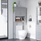 Modern Over The Toilet Storage Cabinet, Double Door Bathroom Organizer with Inner Adjustable Shelf and Open Shelf, Gray