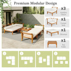 6 Piece Patio Sofa Set with Tea Table & Ottoman for Garden, Modular Sectional with 5 Thick Cushion, 30" L x 27.5" W x 16" H, Teak+Beige