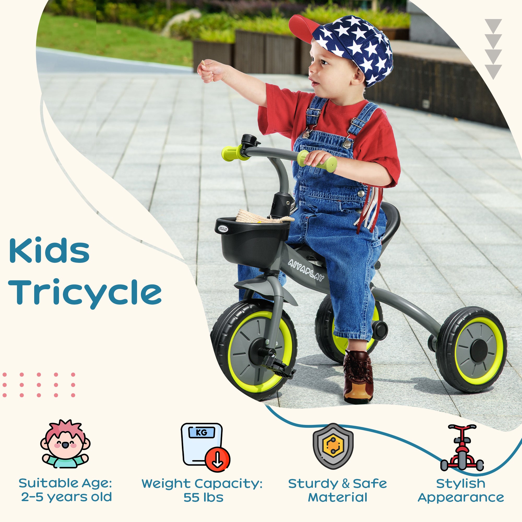 Tricycle for Kids Age 2-5, Toddler Bike for Children, Yellow