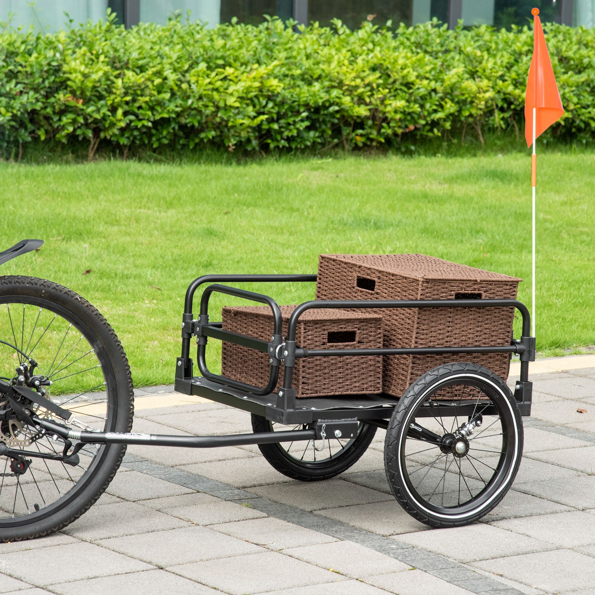 Bike Cargo Trailer Bike Wagon Bicycle Trailer with Suspension, Triple Safety Features, 16'' Wheels, 88 lbs Max Load