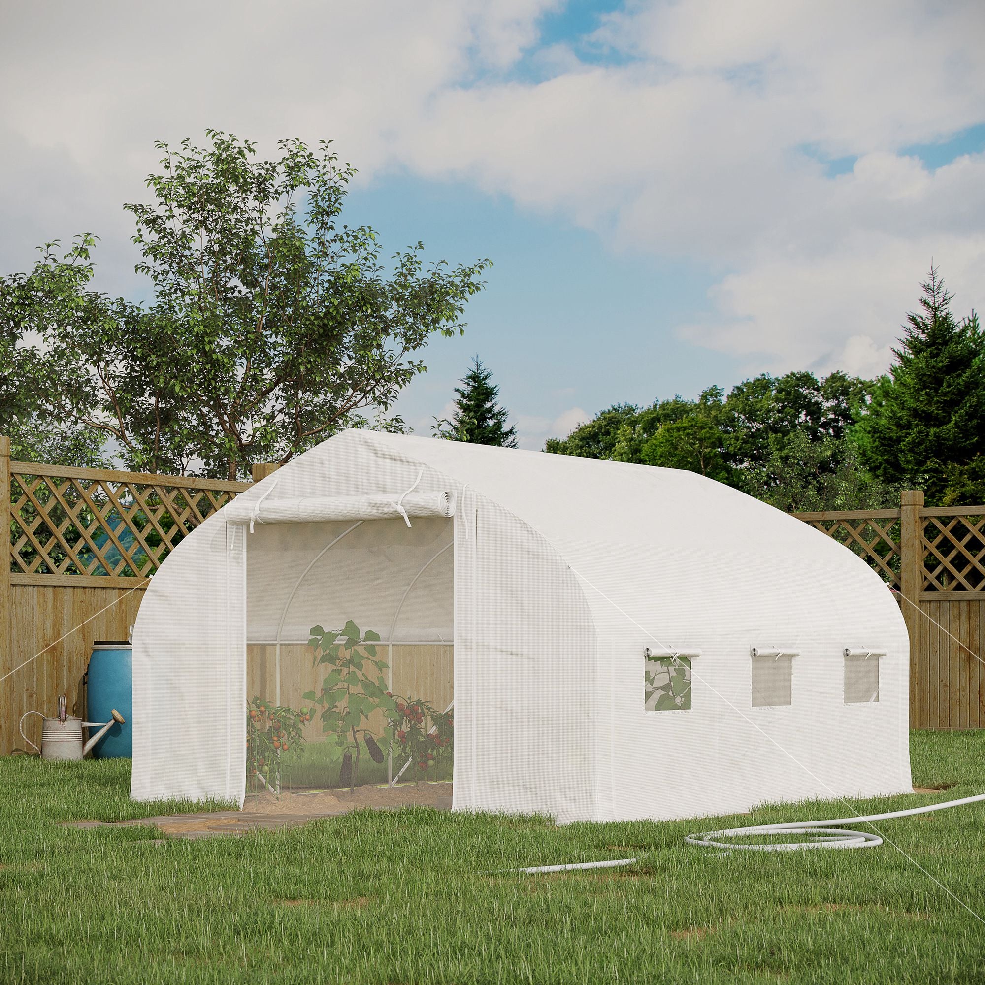 11.5' x 10' x 6.5' Walk-in Tunnel Greenhouse, Green House with Zippered Mesh Door, 7 Mesh Windows & Roll-up Sidewalls, Upgraded Gardening Plant Hot House with Galvanized Steel Hoops, White