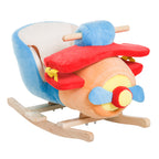 Kids Rocking Horse, Wooden Plush Ride-on Plane Chair Toy with Lullby Song and Seat Belt for 18 Month +