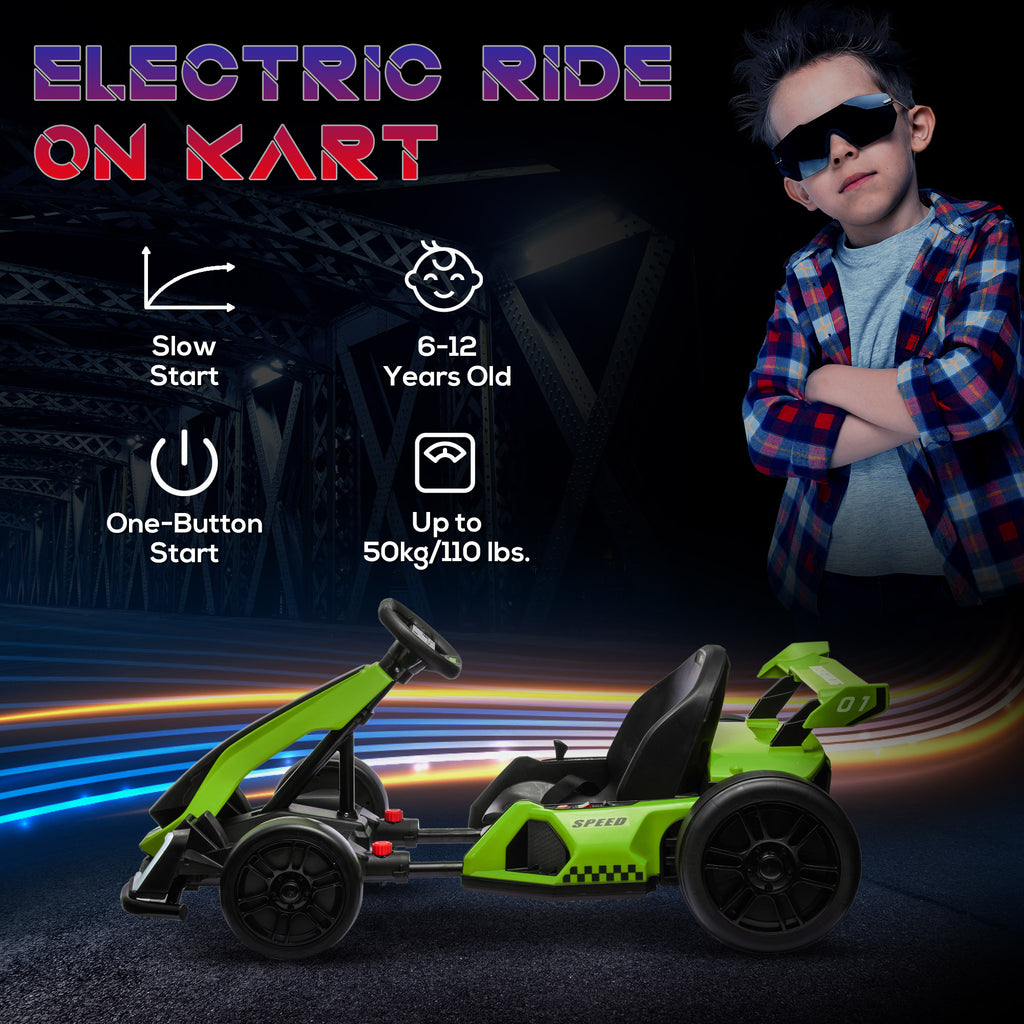 24V 7.5 MPH Electric Go Kart with Adjustable Seat, Slow Start, Green