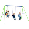 Metal Swing Set with Glider, Two Swing Seats and Adjustable Height, Outdoor Heavy Duty A-Frame Suitable for Playground, Backyard, Green