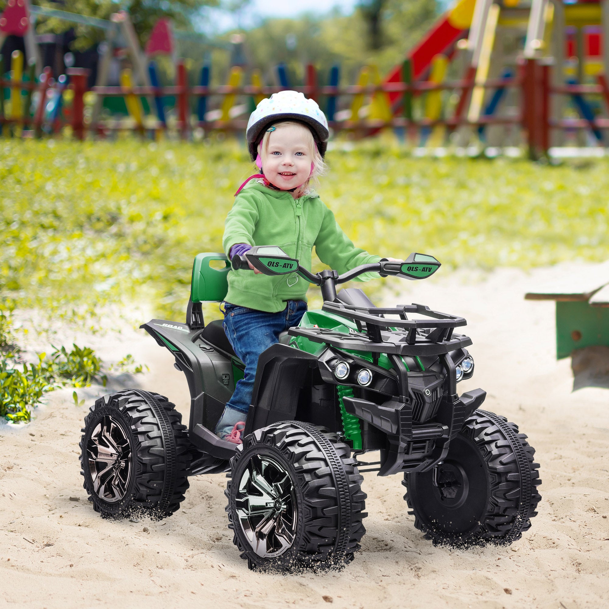 12V 4 Wheeler Kids ATV with Music, Headlights for 37-60 Months Boys and Girls, Green