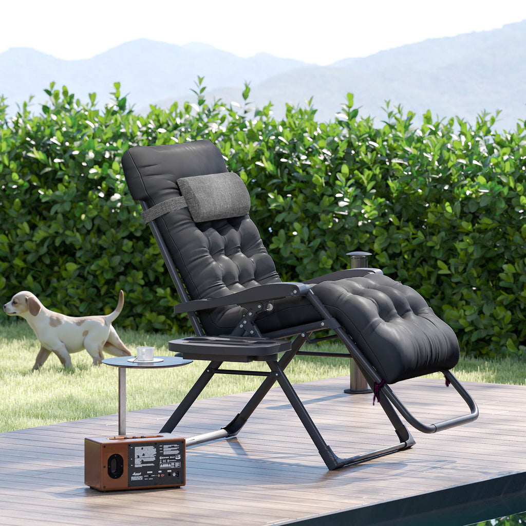 Padded Zero Gravity Chair, Folding Recliner Chair with Cup Holder Cushion, Black