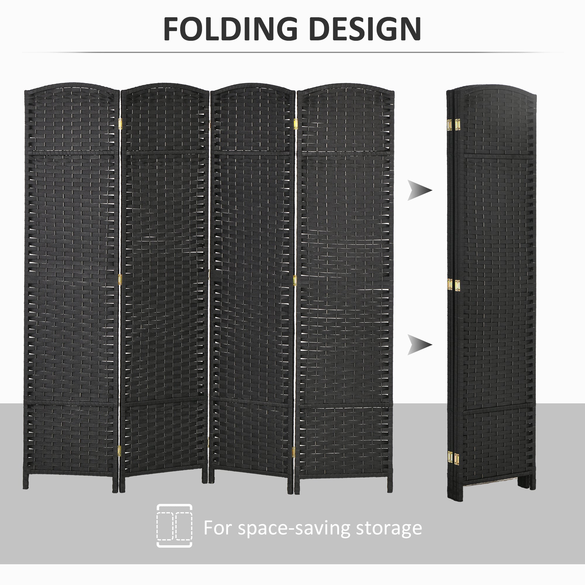 Folding Room Divider Screen 4 Panel 5.6 ' Tall Privacy Screen Freestanding Room Partition for Home Office, Black