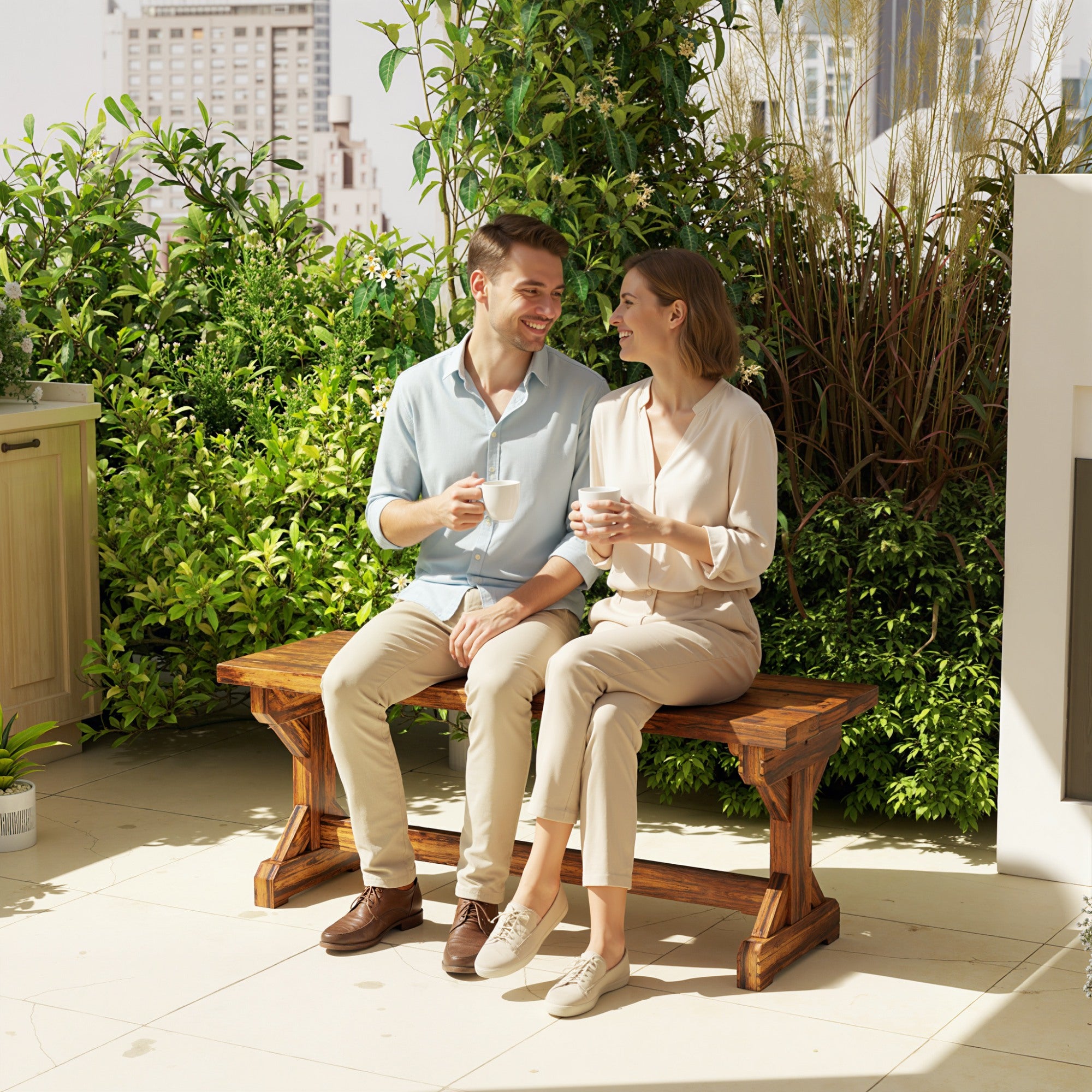 Rustic Outdoor Wooden Bench, Backless Garden Bench Patio Loveseat with X-Shape Base for Porch, Park, Carbonized