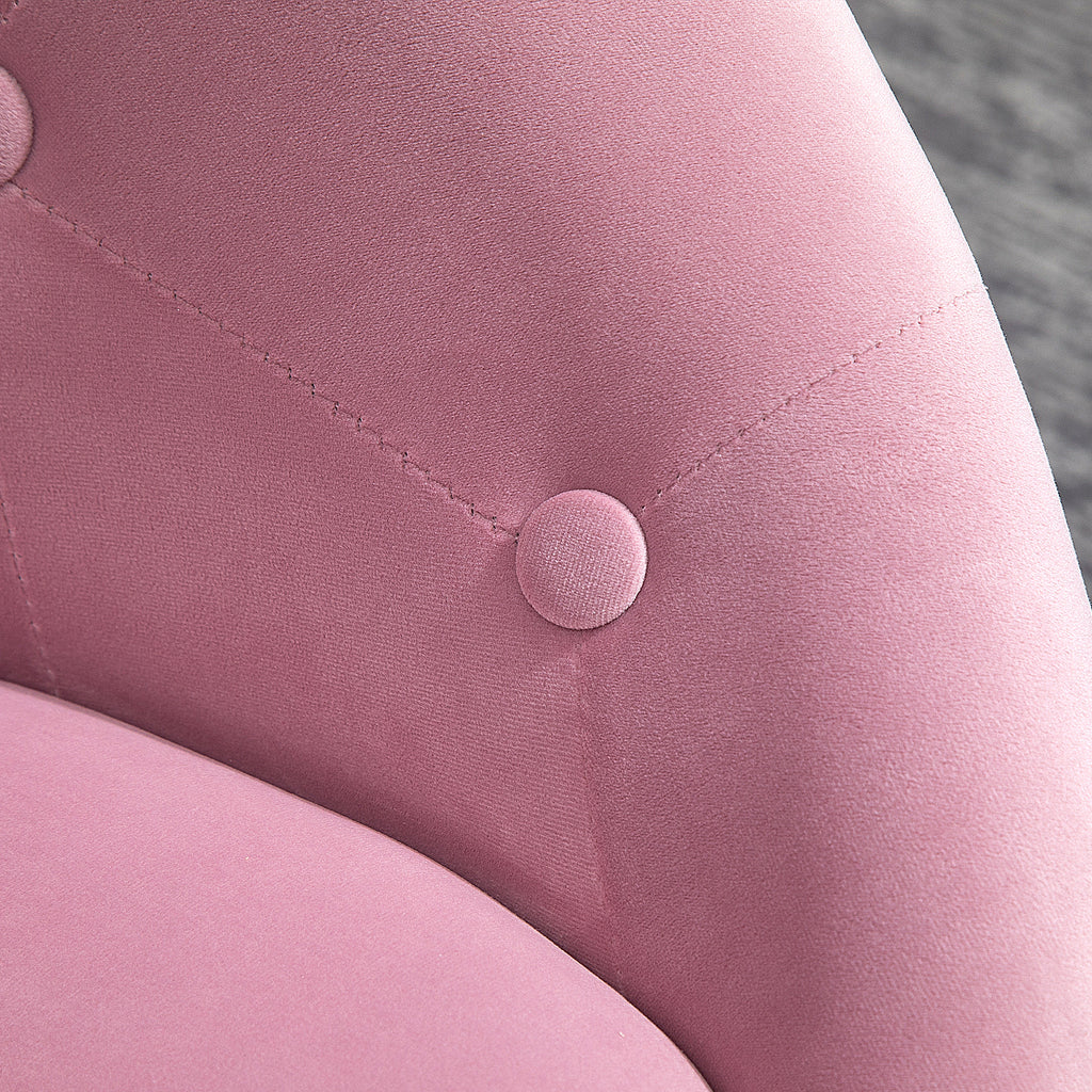 Modern Makeup Vanity Chair Round Tufted Swivel Accent Chair with Chrome Frame Height Adjustable, Pink