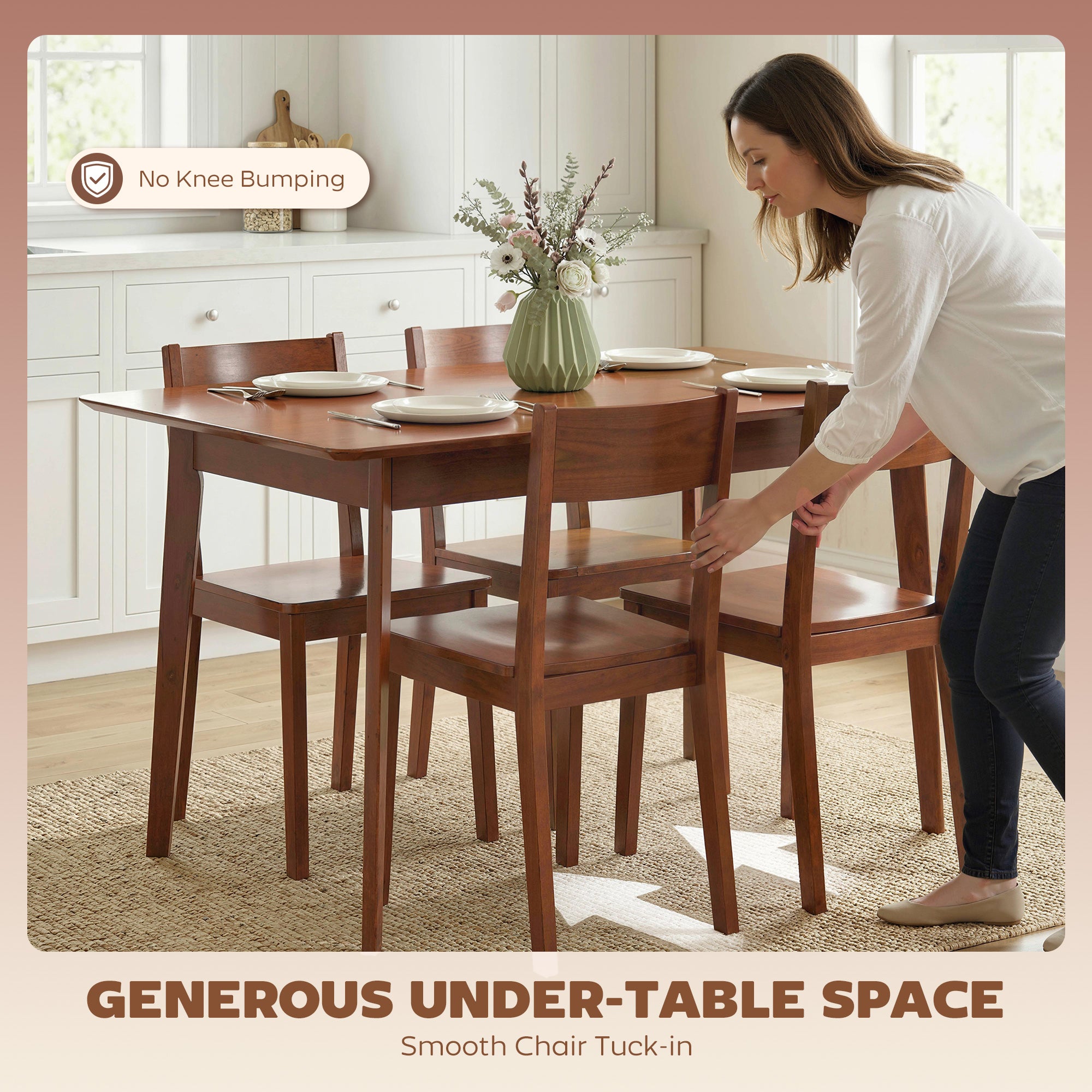 47.2" Rectangle Dining Table for 4, Mid-Century Modern Kitchen Table with Rubber Wood Legs for Dining Room, Walnut
