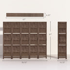 5 Panel 67" Tall Wood Privacy Screen Room Divider with 3 Shelves and Folding Storage for Bedroom, Walnut