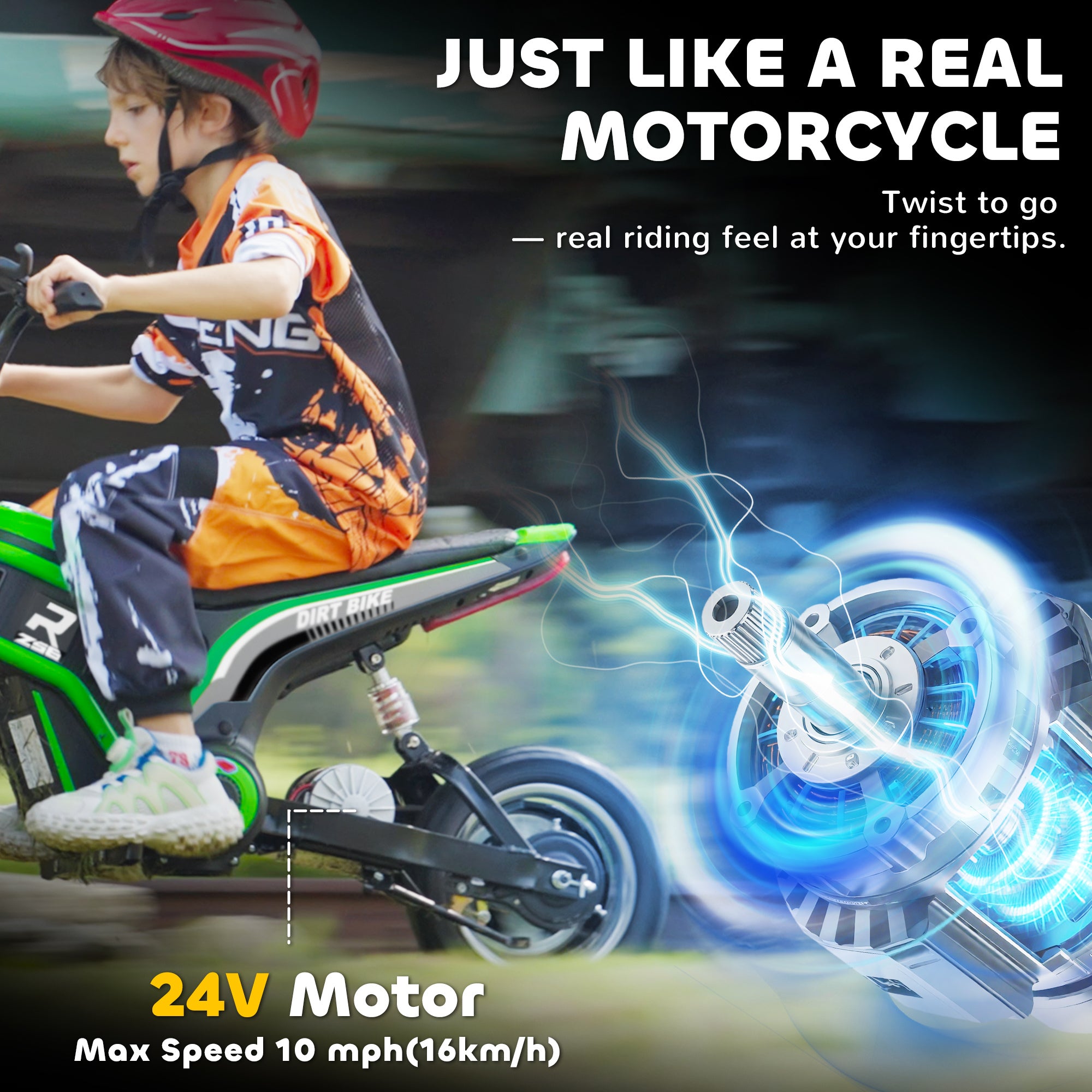 24V 350W Electric Dirt Bike Up to 15 MPH w/ Twist Grip Throttle, Green