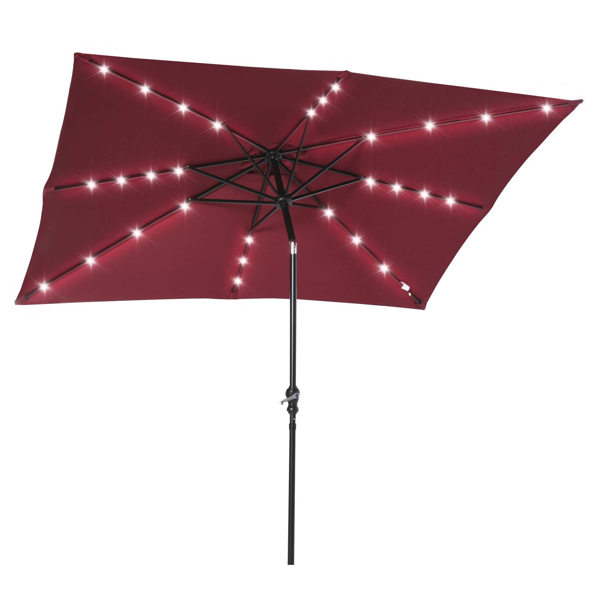9' x 7' Solar Umbrella, LED Lighted Patio Umbrella for Table or Base with Tilt & Crank, Outdoor Umbrella for Garden, Deck, Backyard, Pool, Beach, Wine Red