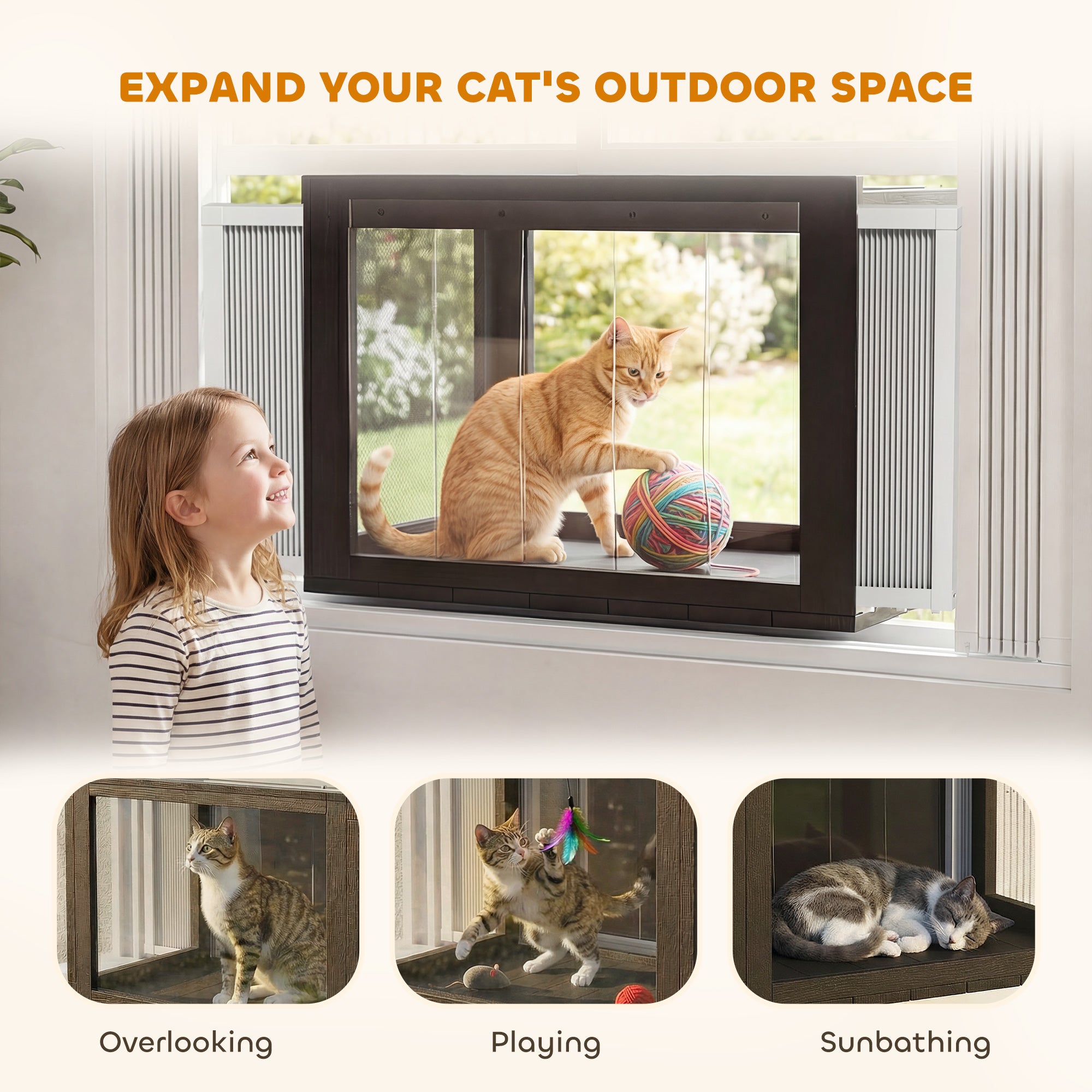 Catio Outdoor Cat Enclosure 25"–41" Outdoor Cat House for Sunbathing, Napping & Overlooking