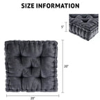 Textured Poly Chenille Square Floor Pillow Cushion with Tufted Detailing, Scalloped Edge, Hypoallergenic Polyester, 20" L x 20" W x 5" H, Charcoal