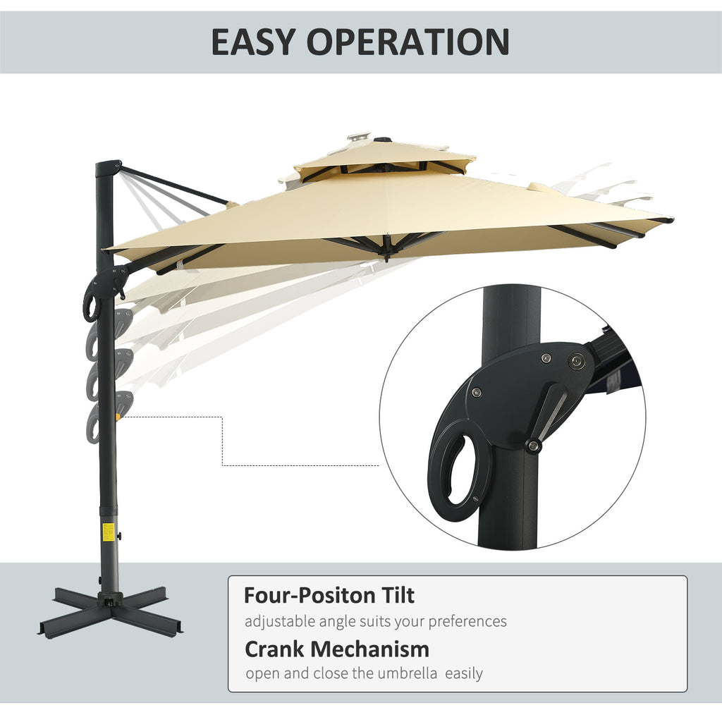 10ft Offset Patio Umbrella, Hanging Cantilever Umbrella, Square Shape, Aluminum Cross Base, Tilt, 360-Degree Rotation, Beige
