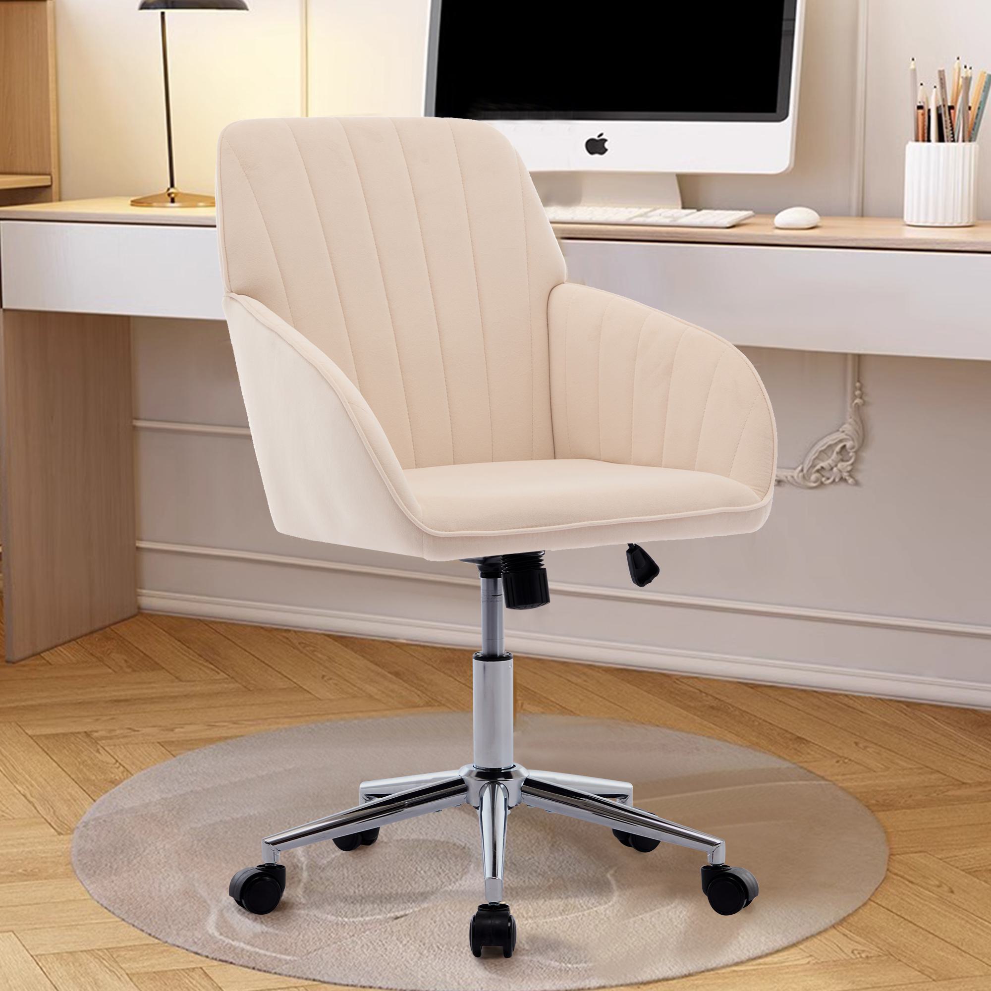Adjustable Swivel Chair with Memory Foam Cushion and Lumbar Support, Ergonomic Office Chair with Silver Base, 25" L x 23" W x 38" H, khaki