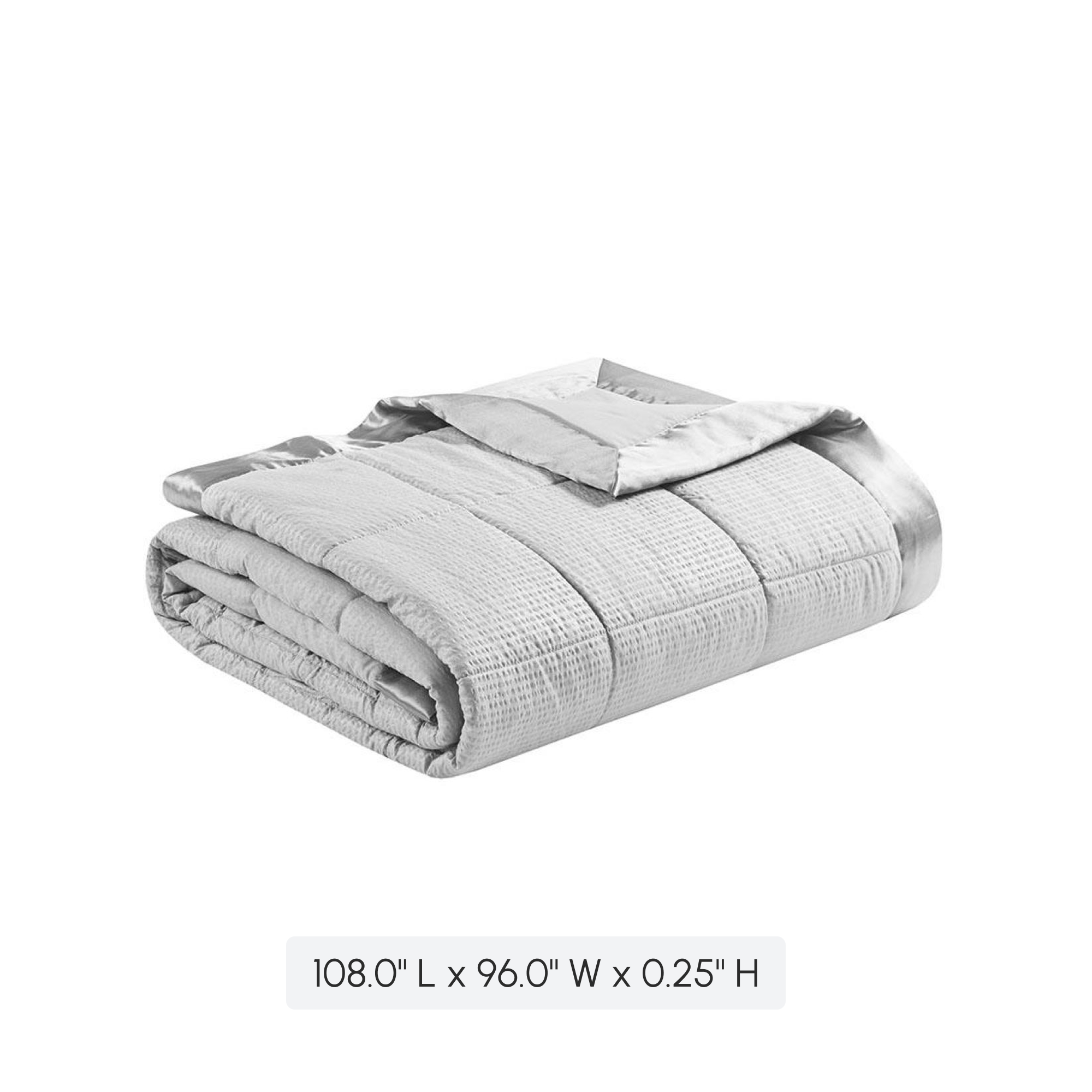 Oversized Hypoallergenic Down Alternative Blanket with Satin Trim, 3M Scotchgard Treatment, Machine Washable, 108" L x 96" W x 0.25" H, Gray