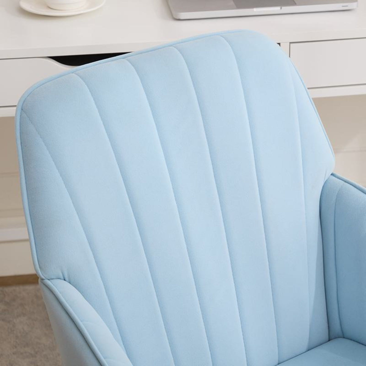Adjustable Swivel Chair with Memory Foam Cushion and Lumbar Support, Ergonomic Office Chair with Silver Base, 25" L x 23" W x 38" H, Baby Blue