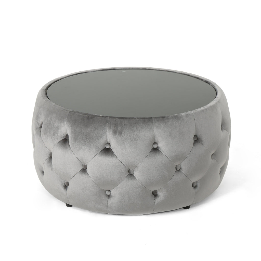 Velvet Ottoman with Cushioned Top, Sturdy Frame, and Space-Saving Design, 30" L x 30" W x 14.5" H, Smoke