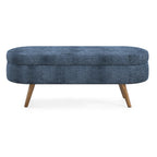 Oval Storage Ottoman Bench with Foam Cushion and Sturdy Rubberwood Legs, Multi-Use Footstool for Bedroom, 43.5" L x 16" W x 16" H, Dark Blue