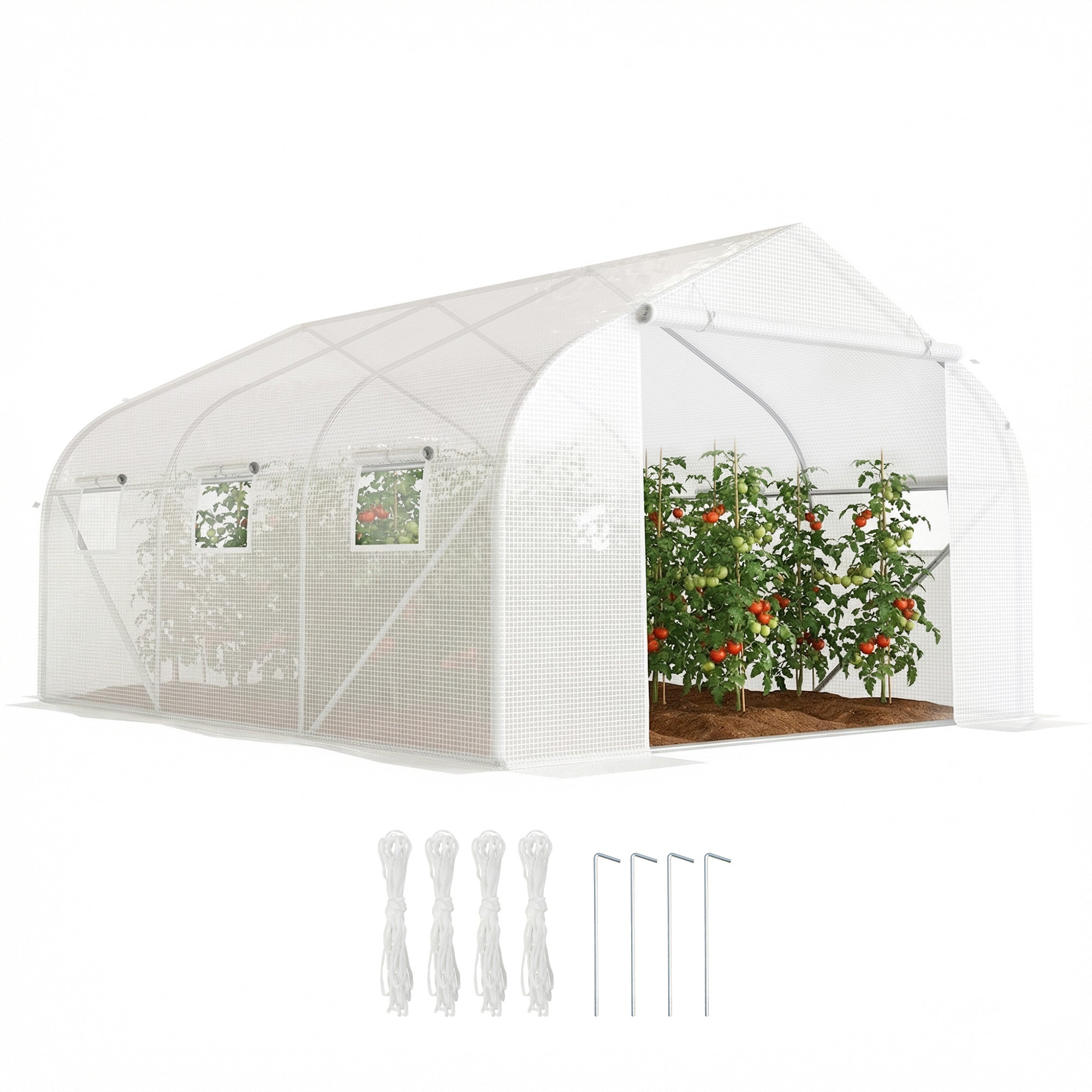 11.5' x 10' x 6.5' Outdoor Walk-in Greenhouse, Tunnel Green House with Roll-up Windows, Zippered Door, PE Cover, Heavy Duty Steel Frame, White