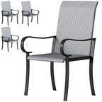 Set of 4 Outdoor Wicker Dining Chairs with Armrest, Steel Frame, High Back and Deep Seating, Gray