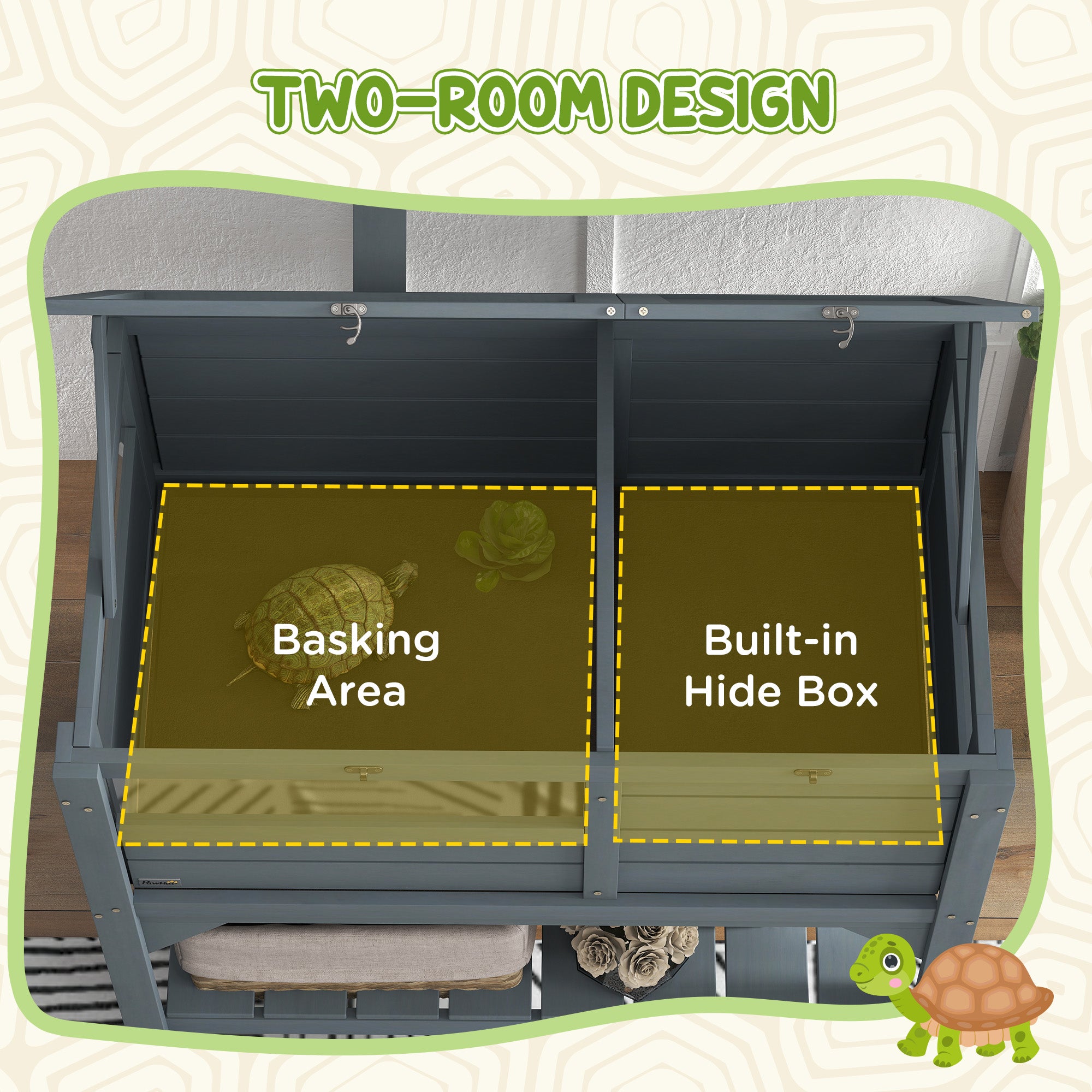 Tortoise Habitat with Shelf Storage Tortoise Gift Accessory with Weather Protection for Indoor, Gray