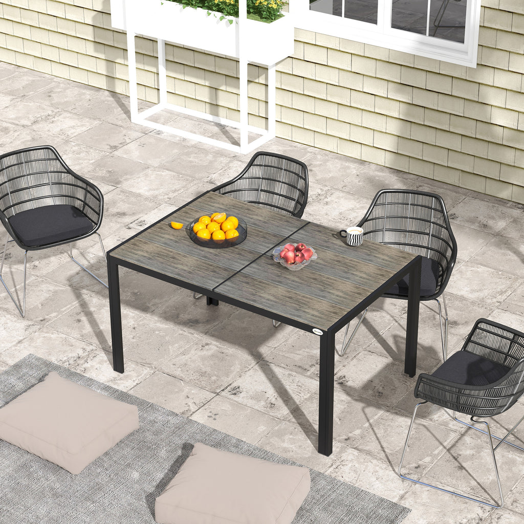 Patio Table for 6 with Aluminum Frame, Faux Wood Tabletop, Rectangular Outdoor Table for Backyard, Lawn, Balcony, Gray