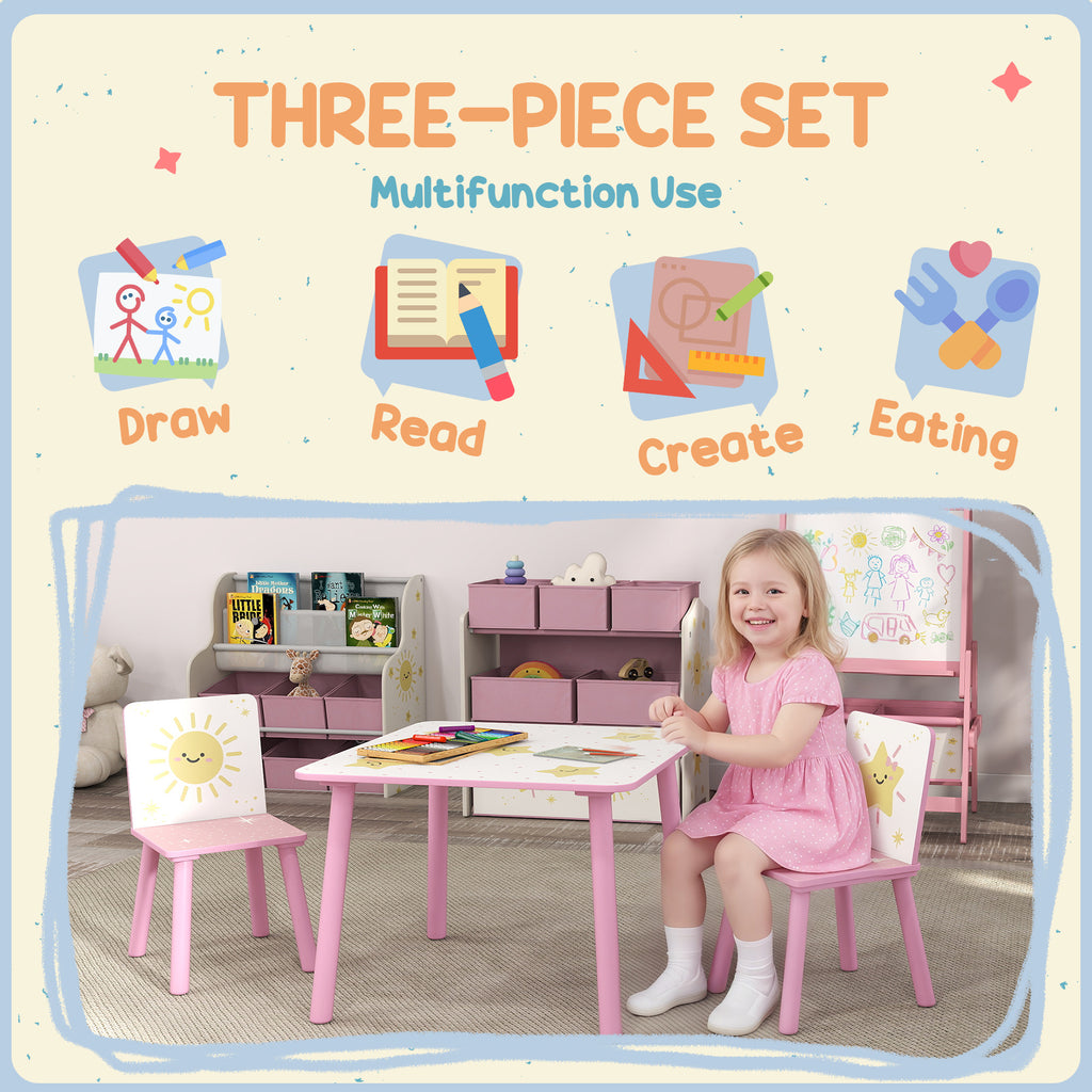 3-Piece Kids Toddler Table and Chair Set Furniture for Boys and Girls Aged 3-8, Bedroom, Nursery, Playroom, Pink