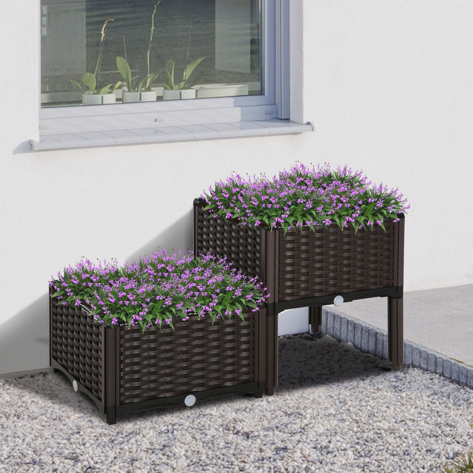2-Piece Raised Garden Bed with Legs, Self-Watering Planter Box Raised Bed to Grow Flowers, Herbs & Vegetables, Brown