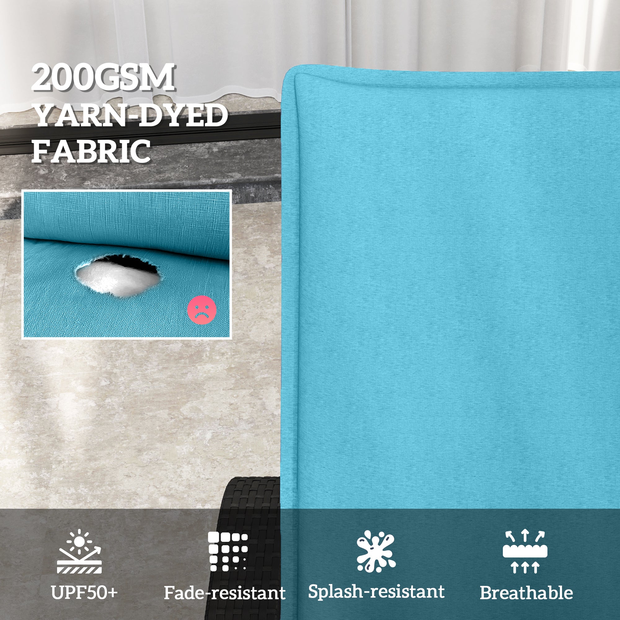 Foldable Chaise Lounge Cushion Set of 2, Outdoor Lounge Chair Cushion Set, UPF50+ 200gsm Fabric, 48" x 23", Light Blue