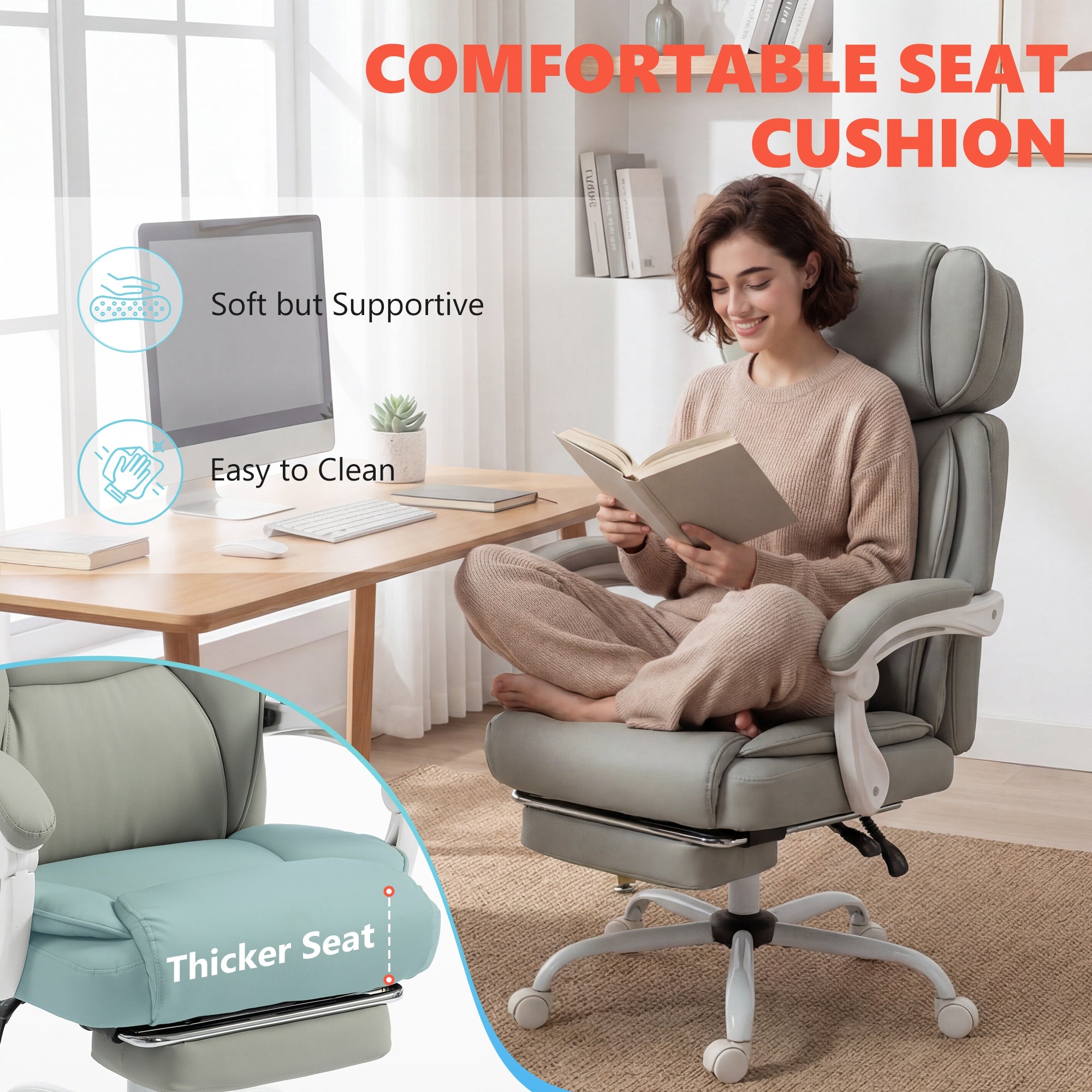 High Back Vibration Massage Office Chair Heated Reclining Computer Chair w/ Footrest, Swivel Wheels, Remote, Light Gray