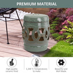14" x 17" Ceramic Garden Stool with Double-Coin Knotted Ring Design, Glazed Decorative Outdoor Stool, Green