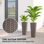 23.6 Inch Tall Planters for Outdoor Plants, Set of 2 Plastic Flower Pots with Drainage Holes, Brown