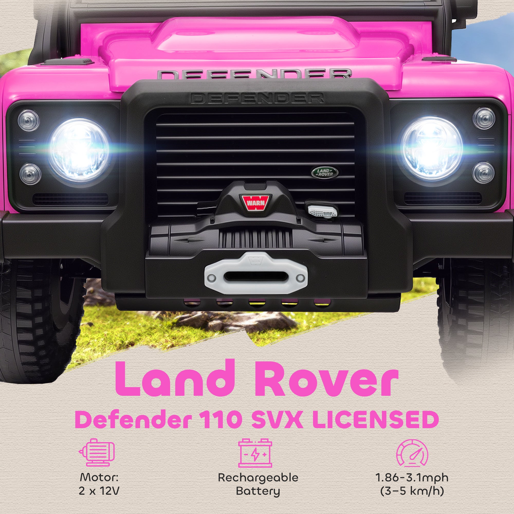 Licensed Electric Car for Kids with Remote Control, Dual Motors, Spring Suspension, LED Lights, Pink