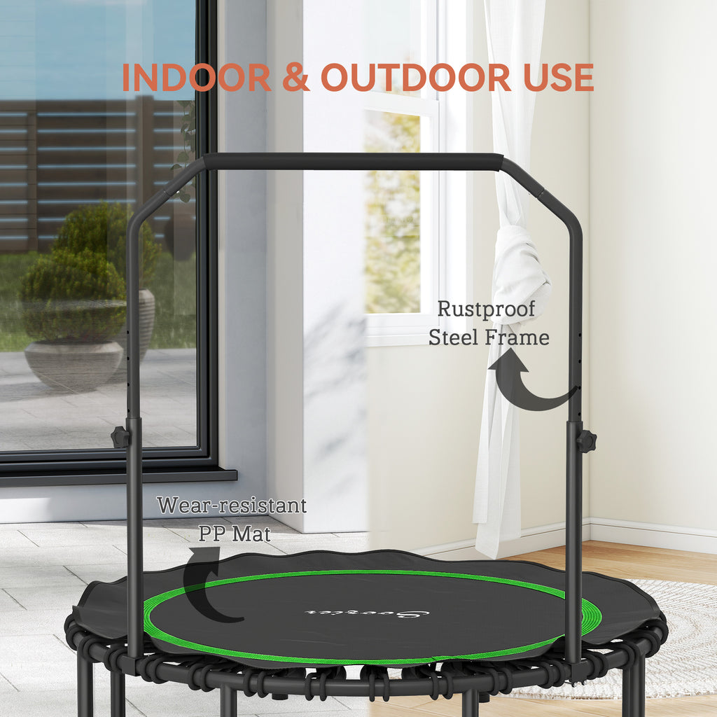 45" Rebounder Trampoline for Adults, Foldable Mini Trampoline with Adjustable Handle Bar for Indoor Outdoor, Green